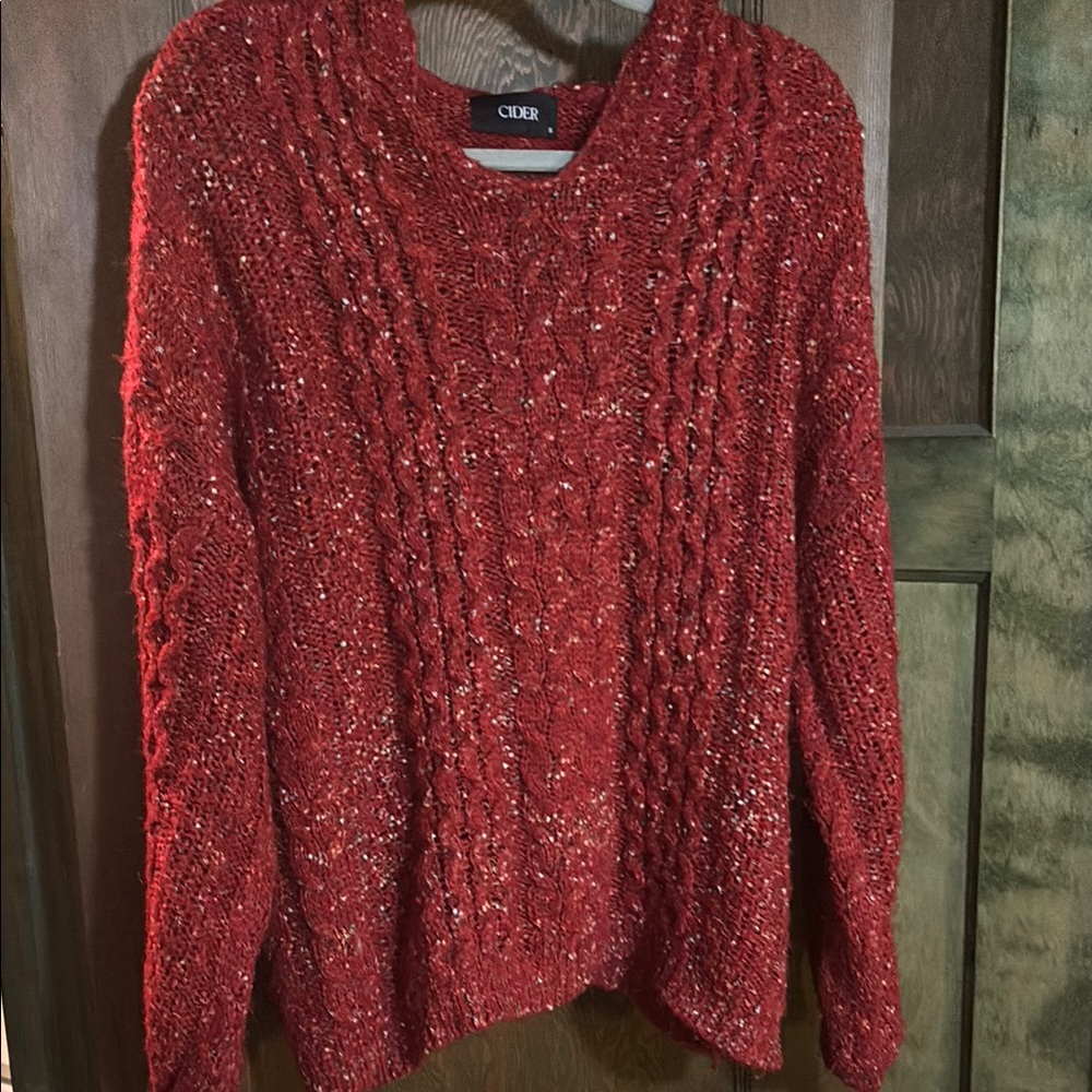 Cider Red Cable Knit Crew Neck Sweater